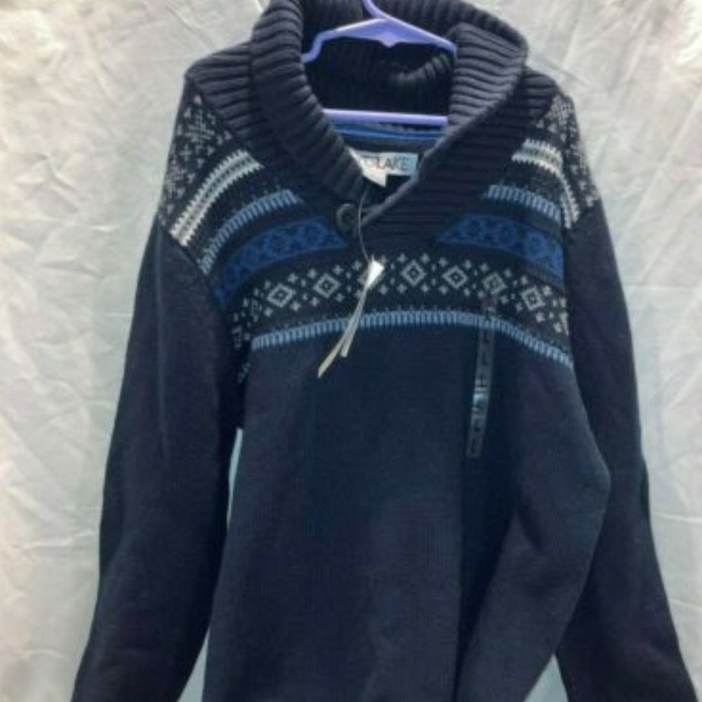 NWT - Boys Winter Theme Sweater Long Sleeve Sz L by Silverlake Deep Knight Blue